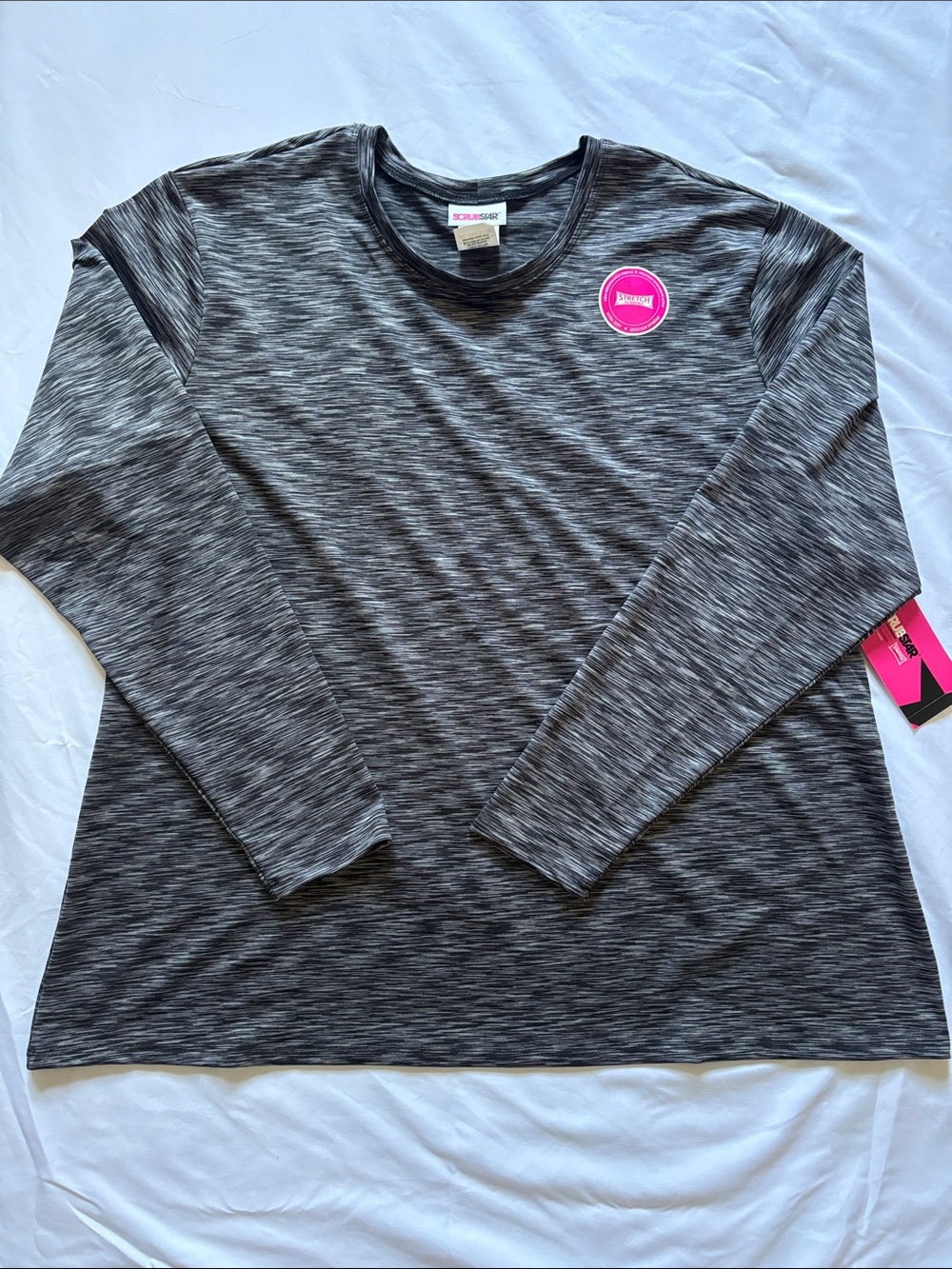 NWT Scrubstar Heather Gray Marled Long Sleeve Crewneck Underscrub Tee, size 3XL